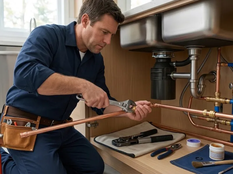 Licensed plumber completing a code-compliant installation