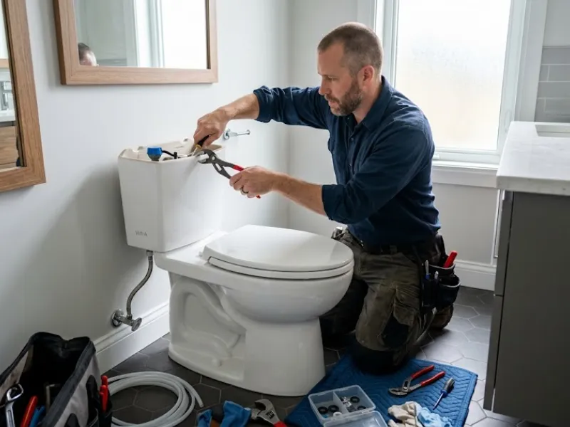 A&A Plumbing technician installing and repairing a toilet in a San Diego home