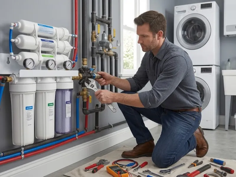 Whole-home water filtration system installation