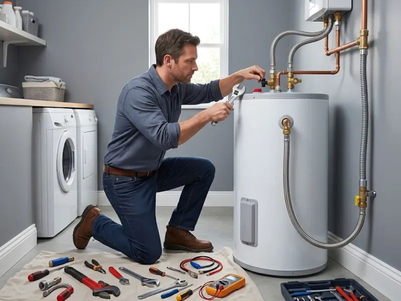 Water heater being flushed to remove sediment