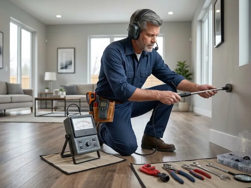 Technician using leak detection equipment in a San Diego home