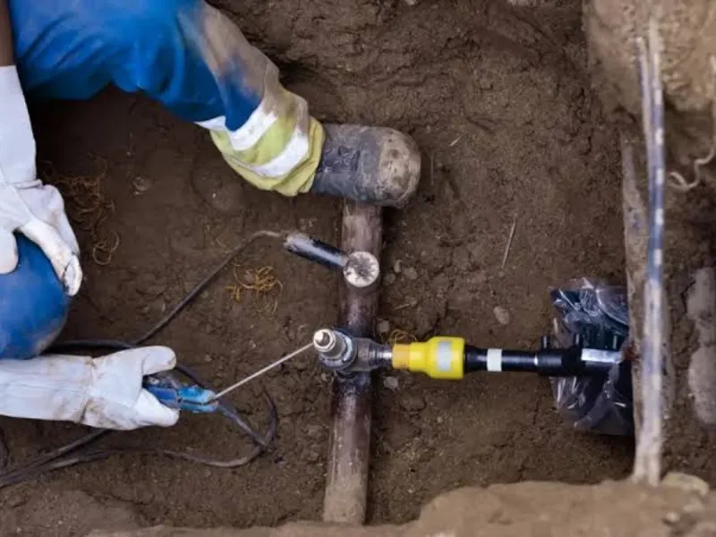 Plumber responding to an emergency water leak in a San Diego home